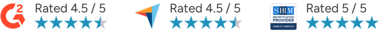 Rating badges: G2 4.5 out of 5, Capterra 4.5 out of 5, SHRM 5 out of 5